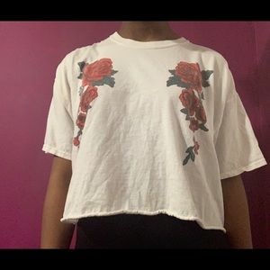 White cropped rose shirt